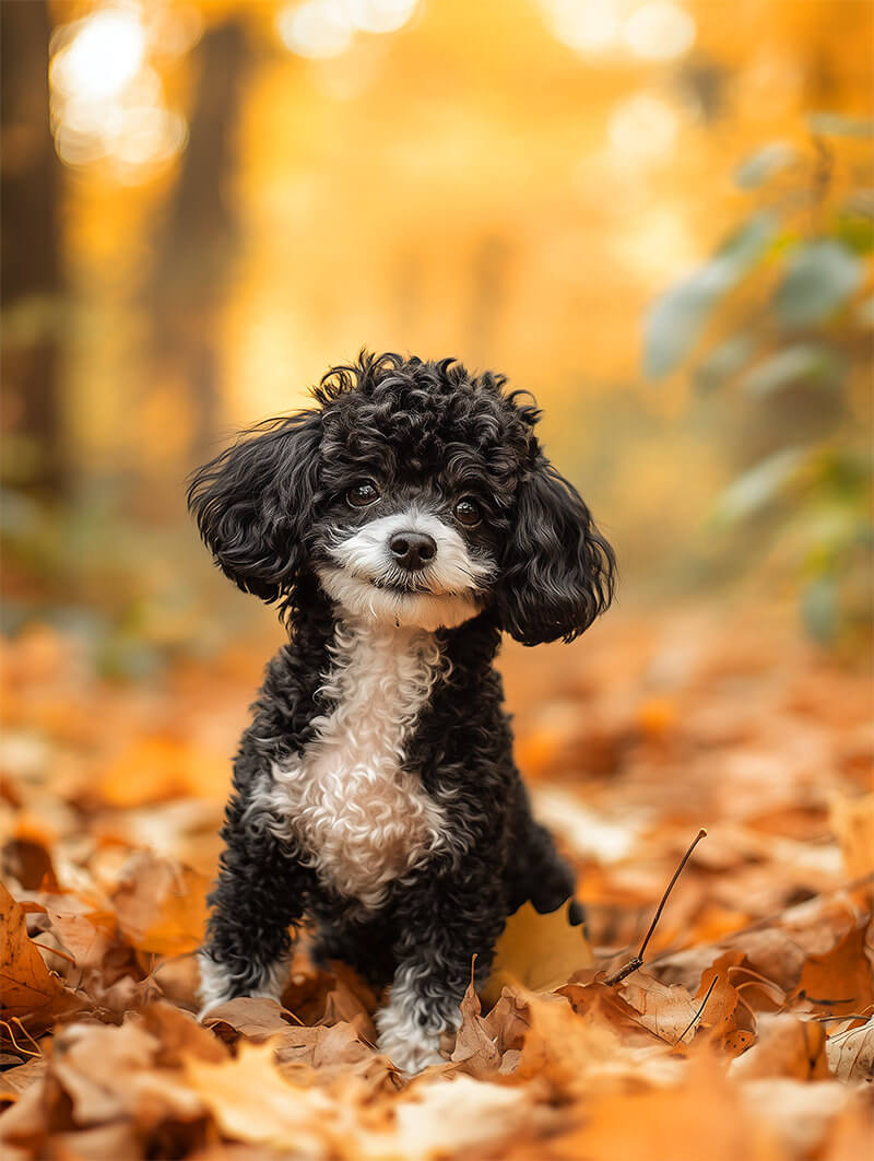 落ち葉とトイプードル